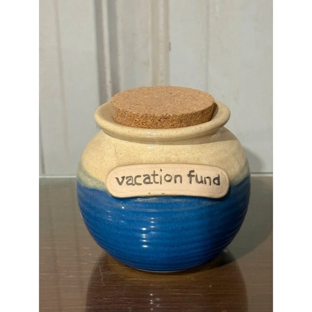 Vacation Fund Money Bank Coin Jar Cork Lid